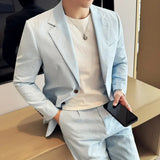 Bonsir Linen Thin Mens Suit 2 Pieces (Jacket+Pants) Italian Napoli Light Breathable Trendy Jacket Texture Back Double Slit Dress Suit