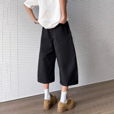 BONSIR  -  Mens Cropped Trousers Deconstructed Plain Casual Pants Streetwear Fashion Youth Campus Wide-Leg Shorts Men'S Clothing 2025 New