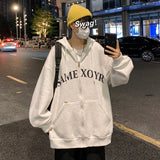 BONSIR   -  Men Comfy Zip up Hoodies Autumn Letter Printed Hooded Sweatshirt Men Hip Hop Hoodie For Men Classic Hoody Pullover Tops White