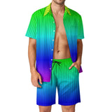 BONSIR  -  Ombre Print Men Sets Neon Orange Pink Casual Shorts Vacation Shirt Set Summer Hawaii Design Suit Short Sleeve Oversized Clothing