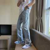Bonsir Ripped jeans men's loose straight chic summer thin casual pants with raw edges Monkey Wash high street hip-hop wide-leg pants