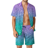 BONSIR  -  Ombre Print Men Sets Neon Orange Pink Casual Shorts Vacation Shirt Set Summer Hawaii Design Suit Short Sleeve Oversized Clothing