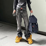Bonsir Streetwear Black Washed Ripped Baggy Flare Jeans Pants for Men and Women Straight Ropa Hombre Loose Casual Denim Trousers