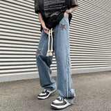 Bonsir Men Jeans Spring and Autumn New Star Embroidery Splicing Jeans Fashion Street Casual Wear Loose Hundred Straight Pants Y2k Jeans
