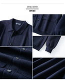 BONSIR  -  American European New Fashion Men's Navy Solid Color Casual Trendy Turn-down Collar Long Sleeve Pocket Jacket Coat Male