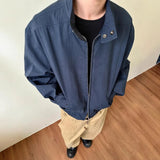 BONSIR  -  American retro blue jacket men's spring and autumn high-end short loose stand-up collar jacket