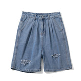 BONSIR  -  Summer Shorts Men's Ripped Streetwear Fashion Loose Jeans Hole Straight Wide Casual Soft Denim Shorts Male