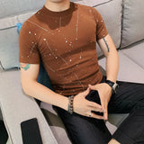 Bonsir Summer New High Quality Print Short Sleeve T-shirt Fashion Men Slim Fit Round Neck Casual Business Tee Top Streetwear 4XL-M