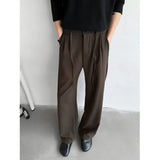 BONSIR  -  Brown Black Suit Pants Men Fashion Society Mens Dress Pants Korean Loose Straight Casual Pants Mens Office Formal Trousers M-2XL