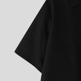 BONSIR  -  Men Shirt Solid Color Lapel Short Sleeve Lace Up Streetwear Men Clothing Summer 2025 Button Fashion Tops Camisas S-5XL