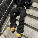 Bonsir Streetwear Black Glue Coated Boot Cut for Men and Women Straight Baggy Casual Flare Pants Oversized Loose Denim Trousers