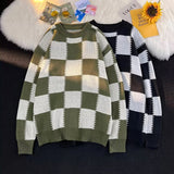 BONSIR  -  Spring Autumn Men's Plaid O-Neck Sweaters Casual Men Cashmere Warm Knitted Pullover Men Classic Loose Knitwear Sweaters Clothing