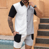 BONSIR  -  Leisure Breathable Knitted Outfits For Men Summer Short Sleeve Loose Shirt And Shorts Two Piece Sets Mens Casual Knitting Suits