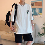 BONSIR  -  Number 7 Print Cotton T Shirt Men Oversized T Shirt Summer Short Sleeve Tee Shirts Ins Tops Streetwear Versatile Couple Clothes