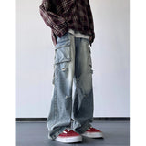 Bonsir Men Ripped Holes Cargo jeans Fashion Burrs Vintage Blue Streetwear Casual Denim Pants Unisex Hip Hop Patchwork Jean Pants