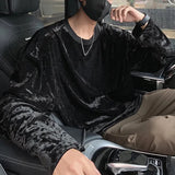Bonsir Mens T-Shirt Mercerized Velvet Bright T-Shirt Autumn Fashion Streetwear Personality Niche Long-Sleeved Tops Men'S Clothing 2024