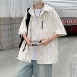 BONSIR  -  Print Mens Shirts Letter Short Sleeve Summer Chic Men Clothing Tops Single Breasted Loose Basics Casual Shirts for Men