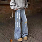 BONSIR  -  Men Jeans Graffiti Contrast Color Casual Pants Spring Streetwear Fashion Youth Campus Trousers Old Money Men'S Clothing 2025 New