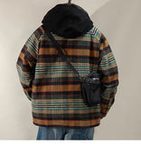 BONSIR  -  West Coast Cityboy style trendy off-shoulder cotton jacket plaid quilted cotton loose jacket couple style