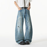 BONSIR  -  High Street Men's Denim Pants Washing Worn-out Holes Design Solid Color Bottom Straight Leg Summer Male Jeans 2025 24K5211