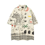 BONSIR  -  Summer Mens Hawaiian Beach Shirt Vintage Cartoon Graffiti Hawaii Blouse Men Harajuku Streetwear Fashion Casual Aloha Shirts Male