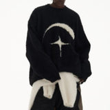 Bonsir Men Casual Knitted Sweater New Autumn Winter Genderless Street Soft Four-Pointed Star Pattern Loose Couple Loose Top Unisex