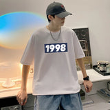 BONSIR  -  Summer Number 1998 T Shirt Men Gothic Retro Vintage 260g Cotton Short Sleeve Tees Streetwear Tops Korean Oversized T Shirt Men