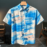 BONSIR  -  Hawaiian Style Beach Short-sleeved Shirt Men's Summer Fashion Thin Loose and Versatile Casual Vacation Seaside Shirt