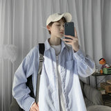BONSIR  -  Japanese Stripe Men Shirt Bf Style Long Sleeved Blouse Korean Hong Kong Style Loose Casual Man Blusas Autumn Chic Jacket