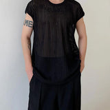 BONSIR  -  Mens Micro-Transparent Hollow T-Shirt Summer Streetwear Breathable Fashion Niche Plain Short-Sleeve Top Men'S Clothing 2025 New