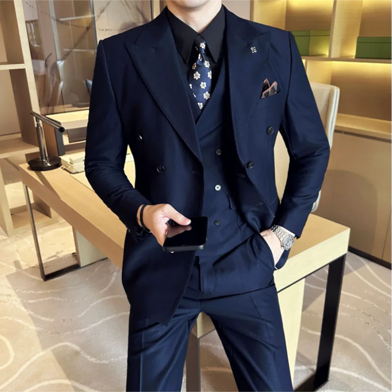 Bonsir 6XL-M Fashion Double Breasted Vest Design Slim Fit Men's Suit Italian Style Luxury Business Social Wedding Dress Suit 2Pcs /3Pcs