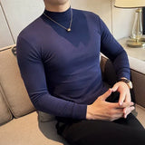 Bonsir 11 Color Autumn Winter Half Turtleneck Stretch T-shirt High Quality Slim Fit Casual Long Sleeved Cotton Tee Men Clothing 4XL-M