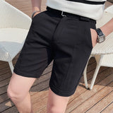 Bonsir Summer Fashion Men Knee Length Shorts With Belt Formal Men Slim Casual Plaid Suit Shorts Korean Business Social Short Pant