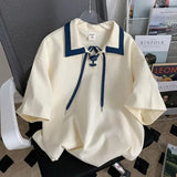 BONSIR  -  Patchwork Men's T-shirt Summer Simple Loose Male Short Sleeved T Shirt Korean Lapel Casual Tee Couple Top