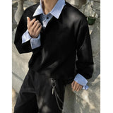 BONSIR  -  Spring Lapel Hoodie Men Fashion Casual Sweatshirt Men Streetwear Korean Loose Pullover Hoodie Mens Fake Two Pieces Hoody