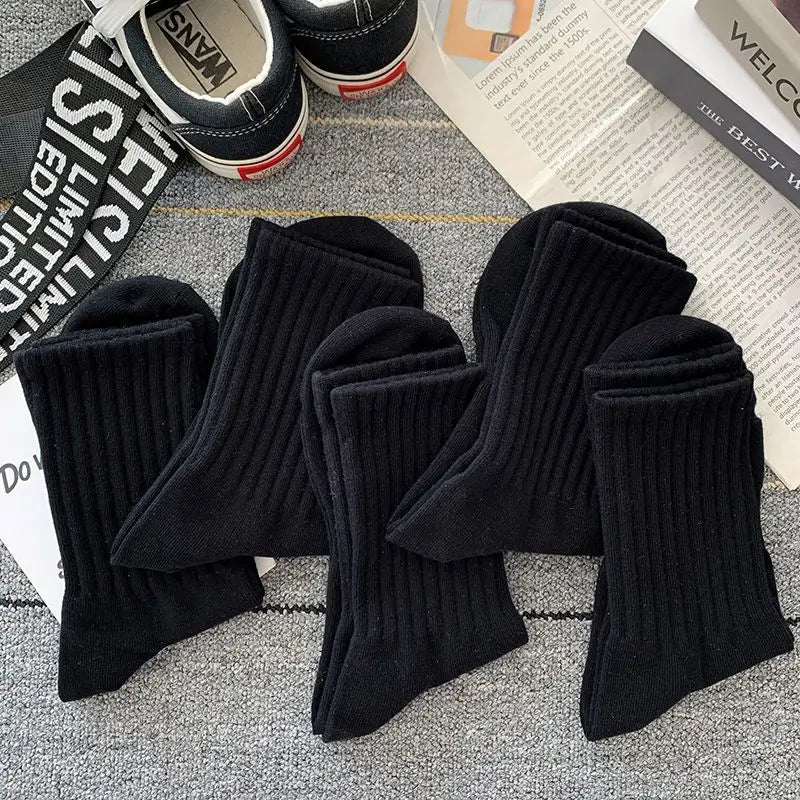 Bonsir New 5 Pairs Cool Men Black White Warm Socks Set Autumn Winter Male Solid Color Sport Short Socks For Men