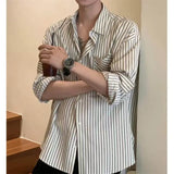 BONSIR  -  Oversized Men's Striped Half Sleeve Shirt, Simple, Comfortable and Versatile, Business Casual Unisex