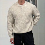 BONSIR  -  New British Retro Men Polo Neck Sweater Light Luxury Knit Loose Long Sleeve Pullover Casual Solid Color Premium Knitwear M-3XL