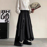 Bonsir Y2k Irregular Ribbon Skirt Pants Dark Gothic Style Hakama Genderless Japanese Streetwear Casual Wide-Leg Samurai Pants Unisex