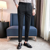 Bonsir Autumn Winter Thickened Striped Suit Pant Men Business Slim Fit Long Pants Formal Office Social Party Casual Pants Streetwear