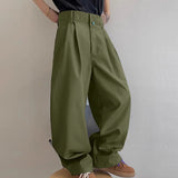 BONSIR  -  Men Pants Solid Color High Waist Pleated Button Casual Trousers Men Streetwear Loose Joggers Fashion Male Long Pants