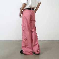 Bonsir Pink Cargo Jeans Pants Men Oversize Wide Leg Denim Trousers Male Loose Casual Japanese Streetwear Hip Hop Pocket