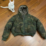 BONSIR  -  American retro camouflage cotton jacket autumn and winter thickened hooded jacket cotton jacket trendy