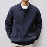 BONSIR  -  American European New Fashion Men's Navy Solid Color Casual Trendy Turn-down Collar Long Sleeve Pocket Jacket Coat Male