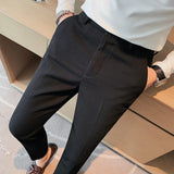 Bonsir Autumn New Waffle Stretch Waist Business Formal Pants Men Fashion Wedding Slim Trouser Mens Brand Social Party Suit Pants