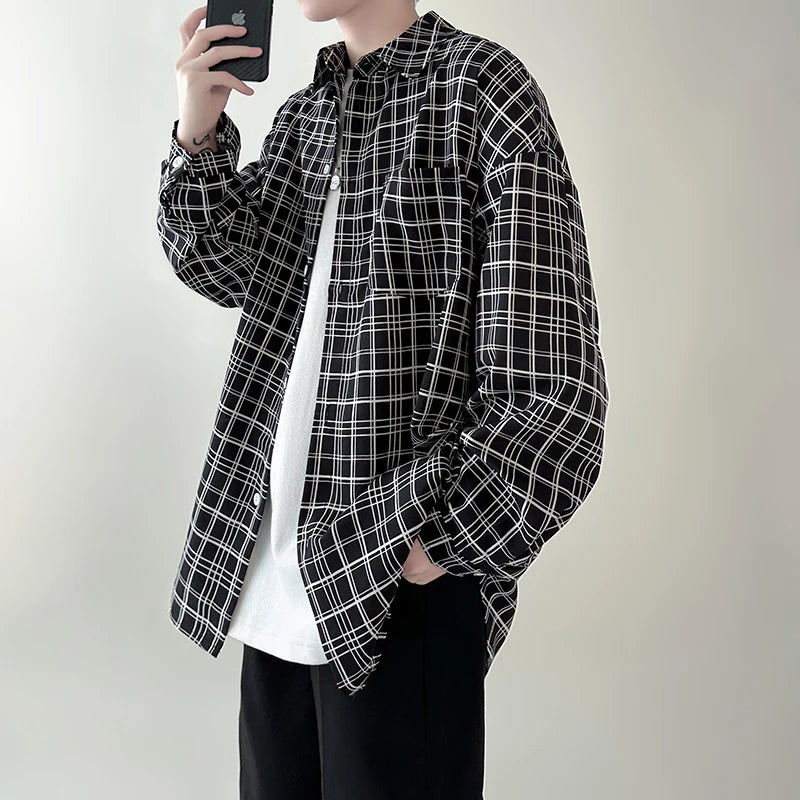 Bonsir 4 Colors Plaid Men Blouses Harajuku Checked Shirts Men High Quality Autumn New Oversize Streetwear Retro Men's Handsome Shirt