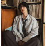 BONSIR  -  Men's Japanese-Inspired Oversized Long Sleeve Casual Shirt - Relaxed Fit Button-Down Streetwear Top for Trendy Layered Outfits