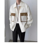 BONSIR  -  Men Casual Loose Retro Shirt Color Block Long Sleeve Patchwork Design Trendy Coat