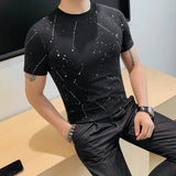 Bonsir Summer New High Quality Print Short Sleeve T-shirt Fashion Men Slim Fit Round Neck Casual Business Tee Top Streetwear 4XL-M