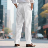 BONSIR  -  New American Style Business Striped Men Suit Pants Light Luxury Leisure Linen Straight Pants Urban Fashion High Quality Trousers